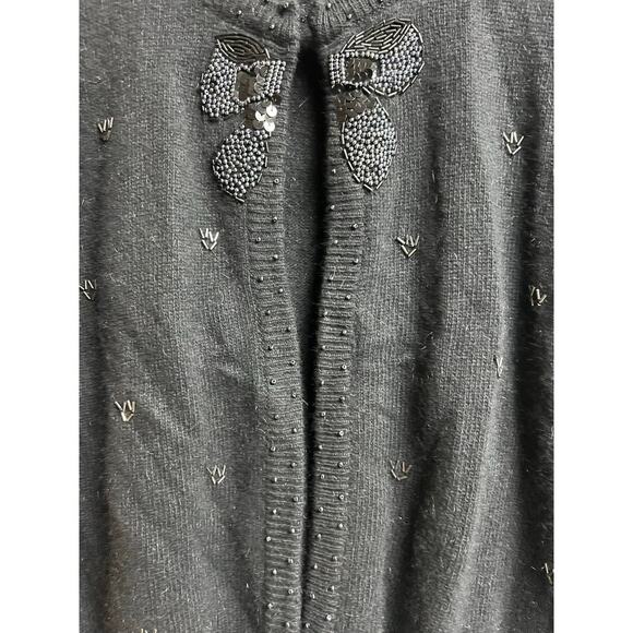 Potomac Collection Embellished Sweater Cardigan Black Bow Shoulder Pads Vintage - Picture 7 of 9